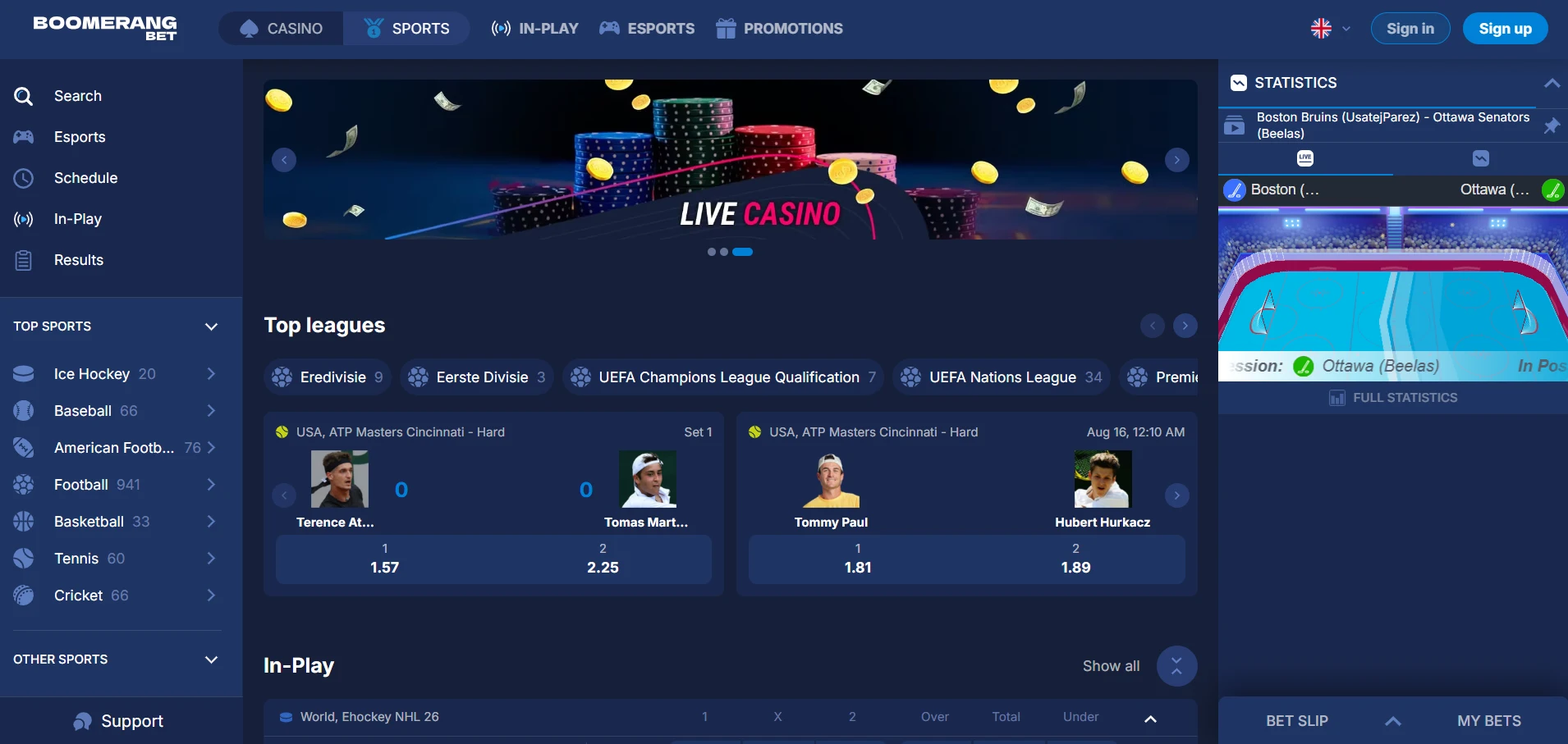 Boomerang Bet Casino Screen