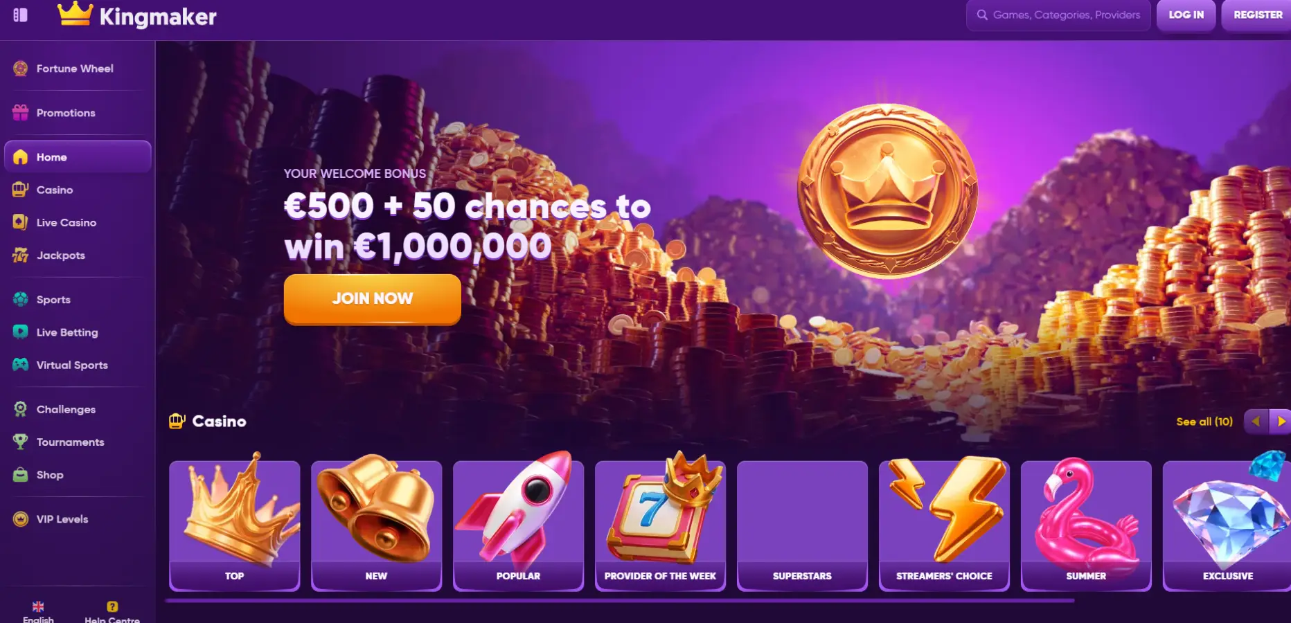 Kingmaker Casino screen