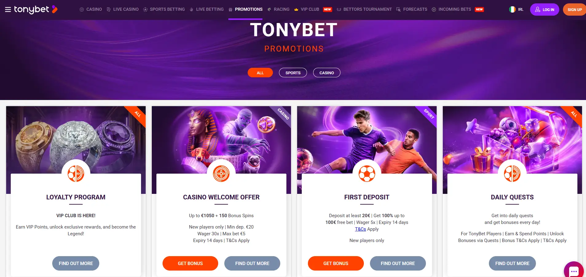 TonyBet Casino Screen